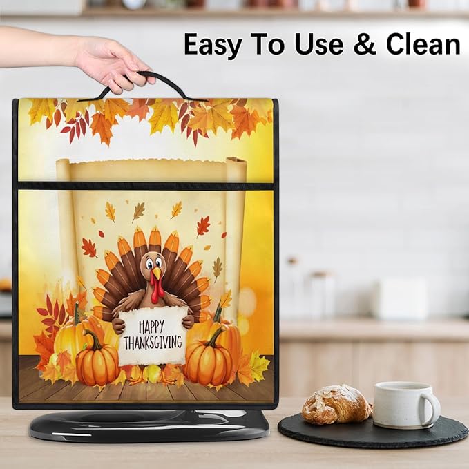 cfpolar Kitchen Aid Mixer Cover Compatible with 6-8 Quarts Thangsgiving Turkey Pumpkins Stand Mixer Cover Kitchen Aid Mixers Accessories Appliance Organizer Bag Dust Covers with Zipper Pocket