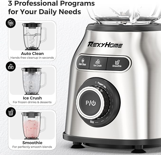 Blender with 3 Programs 1000W Heavy-Duty Countertop Blenders for Kitchen 59 Oz Glass Jar Auto Clean 8-Speeds &amp Pulse Function Blender for Smoothies Shakes Ice Crushing &amp Frozen Fruit