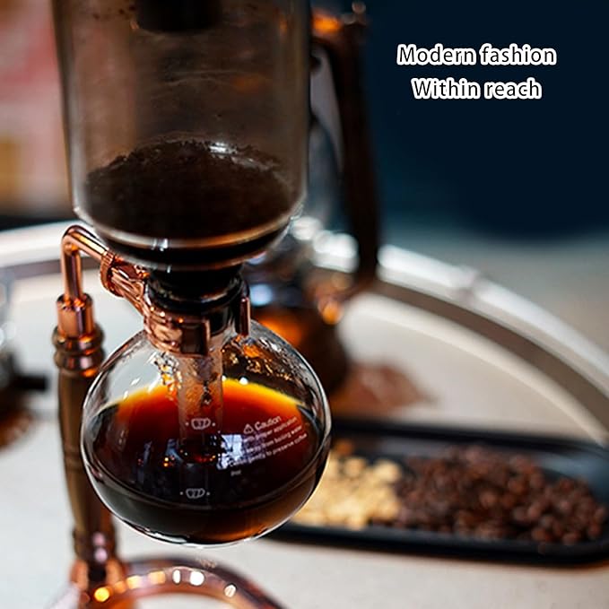 Glass Siphon Coffee Machine with Wooden Handle and Vacuum Brewing Technology for a Sturdy Heat-resistant Construction for 3 People at Home for Brewing Cold Drinks Siphon Machine