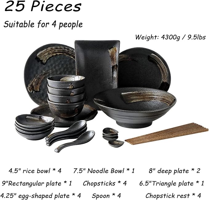 25-Piece Kitchen Dinnerware SetPorcelain Dinnerware SetsCeramics Plates and Bowls SetsBreak and ChipDish Sets Service