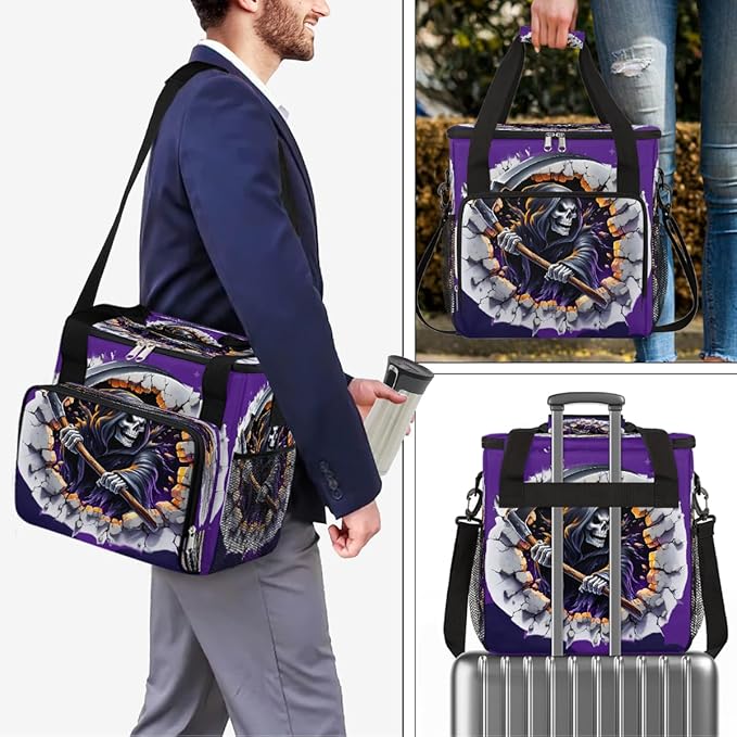 Halloween 3d Skull Scythe Coffee Maker Carring Bag Travel Carrying Storage Tote Bag Compatible with Keurig K-Mini or K-Mini Plus Portable Single Serve Coffee Brewer Case with Pockets for K-cup Pods