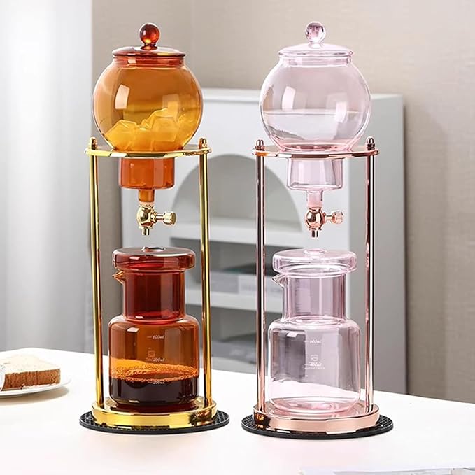 Cold Drip Coffee Maker 600ml Cold Brew Coffee Tower Slow Drip Technology Metal Bracket 600ml Large Capacity Borosilicate Glass Pot for Home Office 4-6 Cups