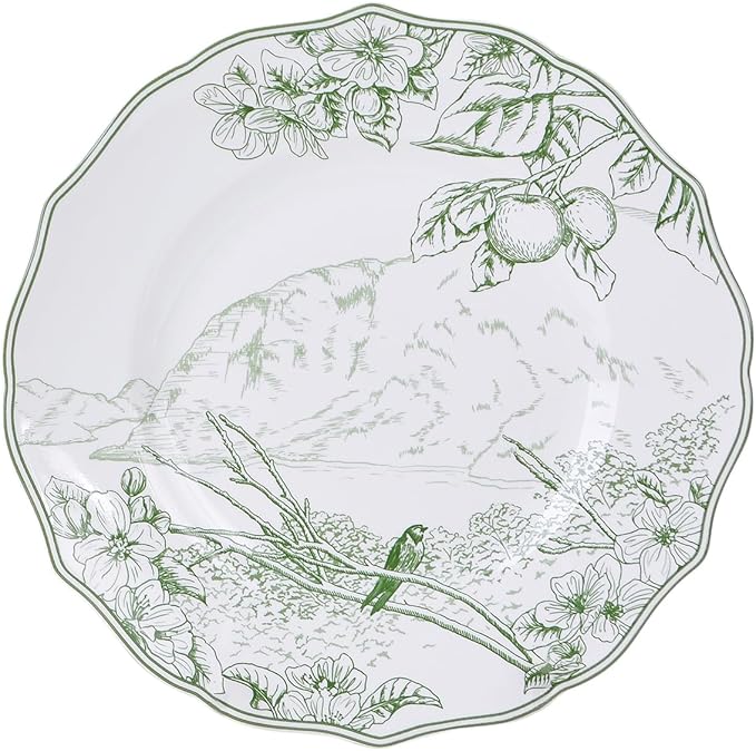 222 Fifth 12-Piece Porcelain Dinnerware Set for 4 Elegant Floral Plates and Bowls Sets-White/Green Ceramic Dishes Chip Resistant Kitchen &amp Dining Dish Set Microwave &amp Dishwasher Safe Hudso