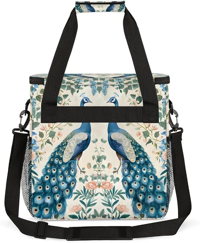 Coffee Maker Carrying Bag Peacock Flower Pattern Single Cup Coffee Maker Travel Bag Compatible with Keurig K-Mini or K-Mini Plus Portable Storage Bag with Shoulder StrapAZ-207