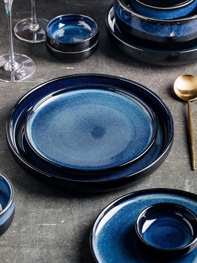 Dinner Set for Family Party Hotel Restaurant 6-39 Pieces Nordic Style Dinnerware Set Deep Sea Blue Kiln Chan