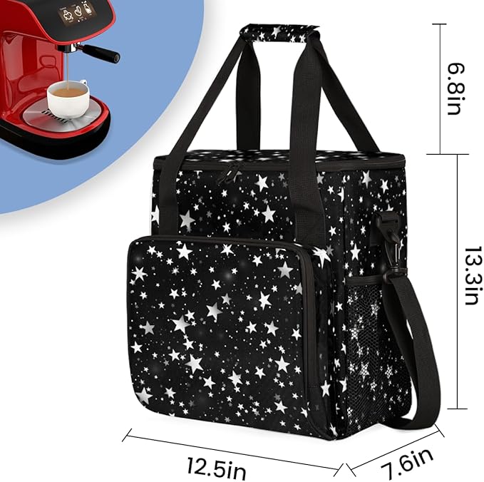 Silver star Coffee Maker Carrying Bag Portable Travel Storage Tote Bag Compatible with K-Mini or K-Mini Plus Single Serve Coffee Brewer Carrying Case with Multiple Pockets &amp Shoulder Strap