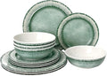 AELS Melamine Dinnerware Set of 12 Pcs Dinner Dishes Set for Indoor and Outdoor Use Dishwasher Safe Lightweight Unbreakable BPA Free Sage Green