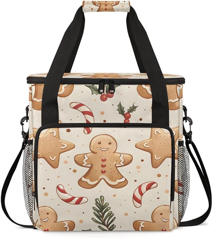 Cartoon Gingerbread Man Coffee Maker Carrying Bag Travel Storage Bag Compatible with K-Mini or K-Mini Plus Single Serve Coffee Brewer Carrying Case with Multiple Pockets &amp Shoulder Strap