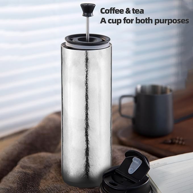 Portable Insulated French Press Coffee Maker Camping Coffee Makers with Double-Wall Titanium Construction Coffee and Tea Maker