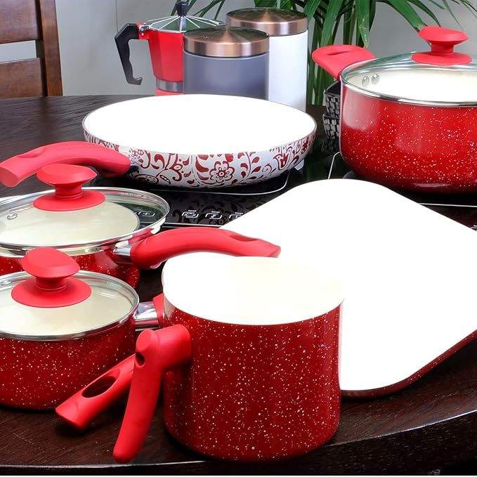 9-Piece Aluminum Nonstick Cookware Set with Lids Even-Heat Cooking Pots &amp Pans