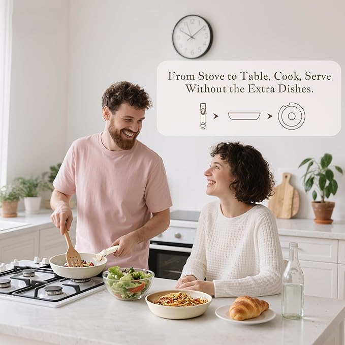 Redchef Truly Non Toxic Pots and Pans Set Non Stick Upgraded Ceramic Pan and Pot Set PFAS PTFE PFOA PFOS Free Kitchen Cookware Set with Detachable Handle RV Camping with Frying Pans Set