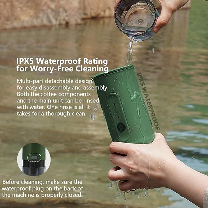 Portable Electric Espresso Machine Travel Coffee Maker Portable Electric Coffee Grinder with USB-C with Ground Coffee NS Capsule 2000mAh Battery for RV Hiking Office(緑)