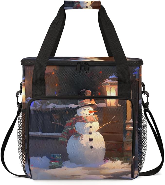 Xmas Snowman Coffee Maker Carrying Bag Glitter Snowman Travel Storage Bag Compatible with K-Mini or K-Mini Plus Single Serve Coffee Brewer Carrying Case with Multiple Pockets &amp Shoulder Strap