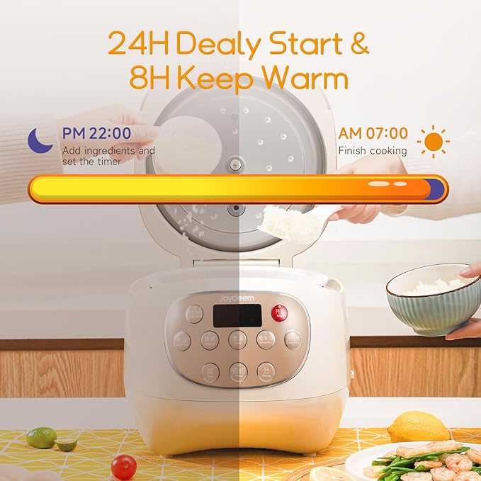 Joydeem Mini Ceramic Rice Cooker 2.5 Cups Uncooked Rice Cookers with Pure Ceramic Inner Pot Healthy &amp PFOA Free 1.2L/1.3 qt DFB-C120