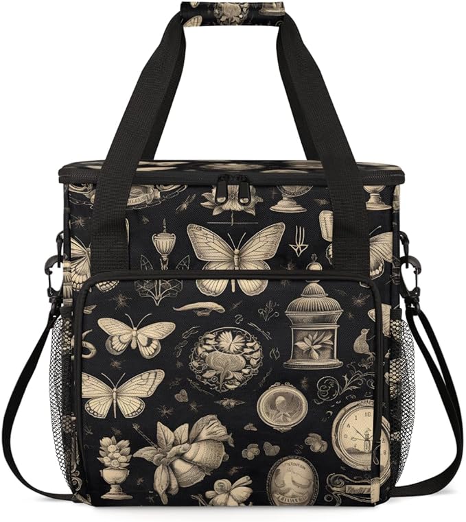Watercolor Butterfly Coffee Maker Carrying Bag Retro Butterfly Travel Storage Bag Compatible with K-Mini or K-Mini Plus Single Serve Coffee Brewer Carrying Case with Pockets &amp Shoulder Strap