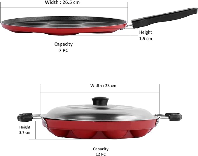 Sumeet 2.6mm Thick Non-Stick Currant Cookware set (Multi snack maker – 26.5cm Dia + Grill Appam Patra With Lid – 23cm Dia)