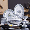 Ceramics Dinner Sets 58 Pieces Dinnerware Set Blue and White Porcelain Style Bowl/Spoon/Plate - Family Party and Kitchen Restaurant