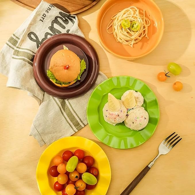 Ceramic Bowls &amp Plates Sets Cute Hamburg Style 5-Pieces Dinnerware Sets Dinner Dessert Plates &amp Cereal Bowls with Lid Sets. Novel Tableware Gift.