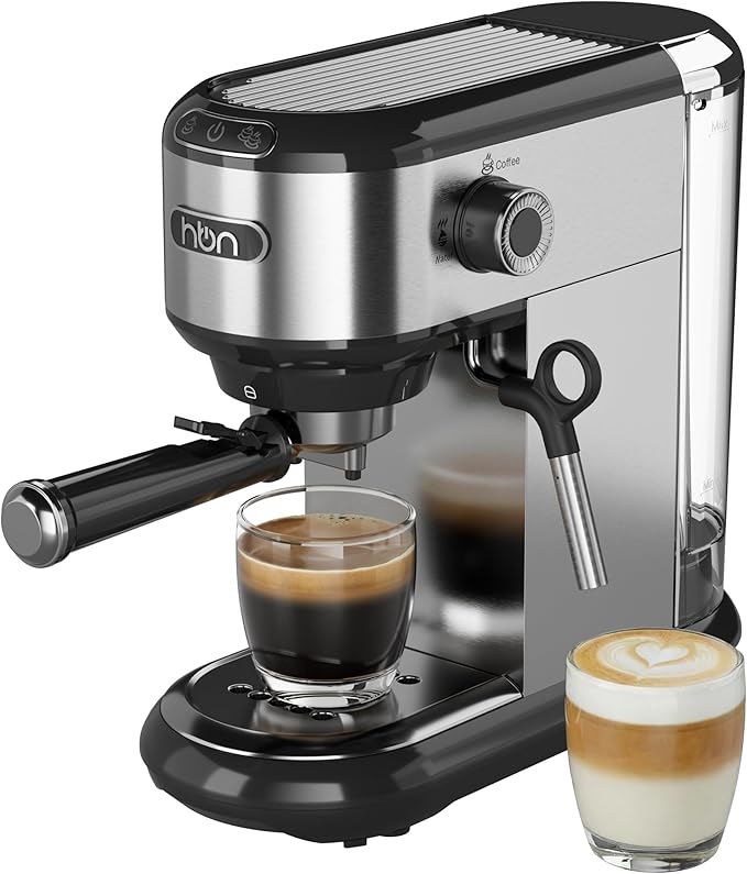 HBN 20 Bar Espresso Machine with Milk Frother Compact Espresso Maker for Ground Coffee Stainless Steel Coffee Machine with Steam Wand &amp 34oz Removable Water Tank 1450W for Home &amp Office