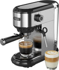 HBN 20 Bar Espresso Machine with Milk Frother Compact Espresso Maker for Ground Coffee Stainless Steel Coffee Machine with Steam Wand &amp 34oz Removable Water Tank 1450W for Home &amp Office
