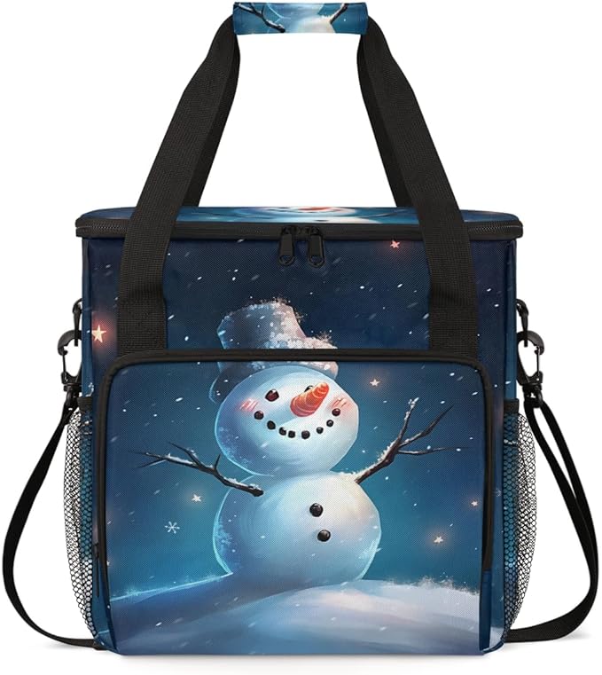 Christmas Snowman Coffee Maker Carrying Bag Dreamy Snowman Travel Storage Bag Compatible with K-Mini or K-Mini Plus Single Serve Coffee Brewer Carrying Case with Multiple Pockets &amp Shoulder Stra