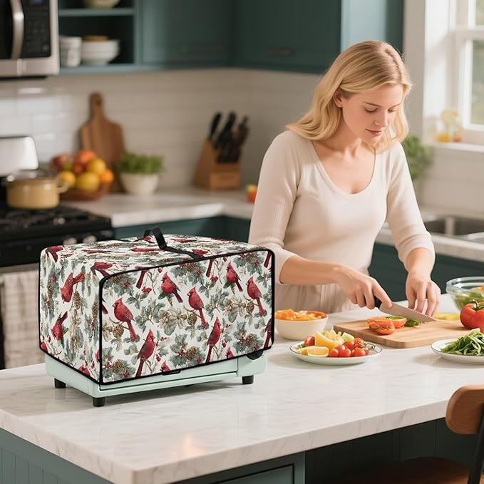 Doojoayie 8 Slice Toaster Cover Cardinal Bird Toaster Oven Cover Stain Resistant Small Appliance Dust Protector Modern Home Decor Gift for Mother Wife Women Cook