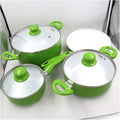 White Ceramic Coating Red Cookware Set Soup Pot and Frying Pan Milk Pot and Glass Lid Total 7PCS Non-Stick Pan (Red Variety Pack)