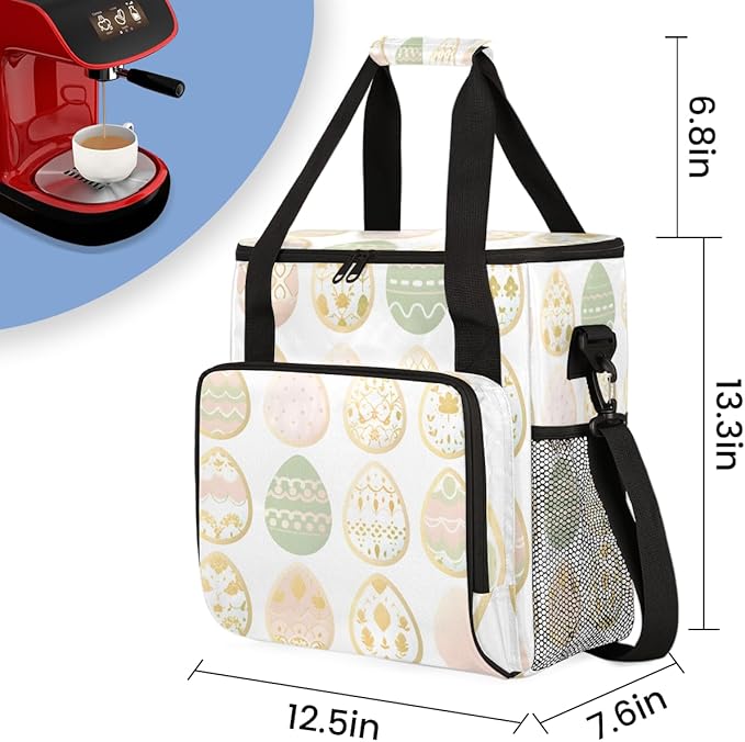 Oil Painting Floral Coffee Maker Carrying Bag Easter Egg Travel Storage Bag Compatible with K-Mini or K-Mini Plus Single Serve Coffee Brewer Carrying Case with Multiple Pockets &amp Shoulder Strap