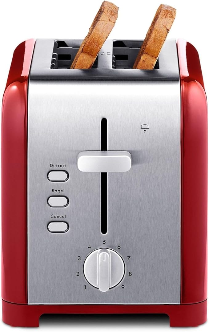 Kenmore 2 Slice Toaster Stainless Steel with Bagel Cancel Defrost Function and Extra Wide Slots Toasters Removable Crumb Tray Red