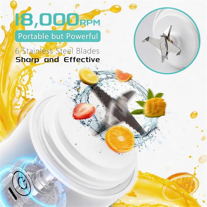 Portable Blender 21 Oz Cordless Personal Smoothie Maker with 6 Blades USB Rechargeable Mini Juicer for Fruit Veggie Ideal for Home Office Gym Travel Camping