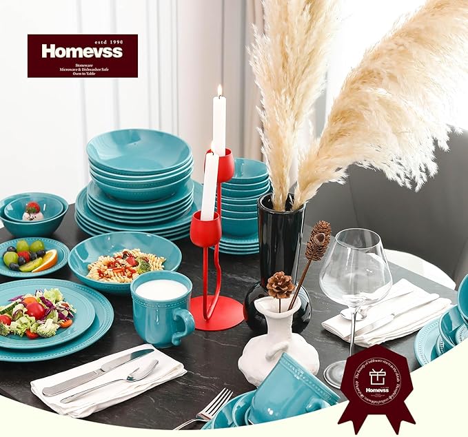 Pearl Dots Stoneware Dinnerware Set (42pc Set Turquoise)