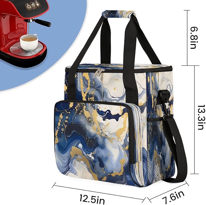Navy Blue Marble Coffee Maker Carrying Bag for Keurig K-Mini or K-Mini Plus Storage Portable Coffee Maker Travel Bag