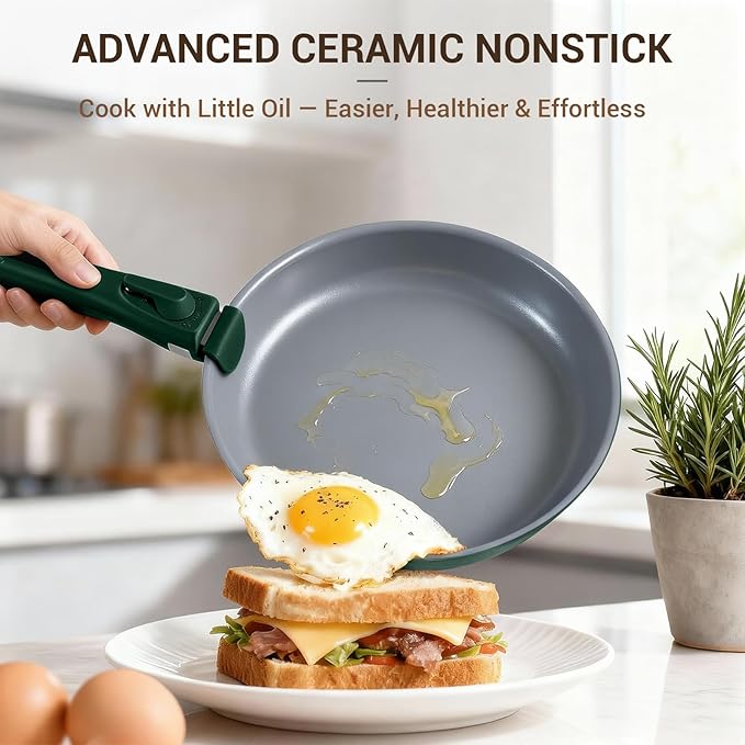 Ammeloo 18-Piece Ceramic Pots and Pans Set &amp 22-Piece Baking Pans Set Stackable Bakeware Hunter Green