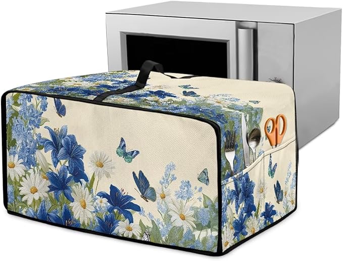 Lily Daisy Print Toaster Oven Covers for Kitchen Counter Decor Heavy Duty Toaster Oven Air Fryer Cover Kitchen Small Appliance Protector with Side Pockets Blue