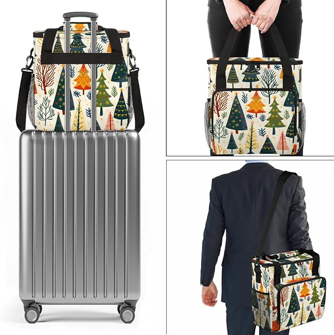 Retro Tree Xmas Coffee Maker Carrying Bag Portable Travel Storage Tote Bag Compatible with K-Mini or K-Mini Plus Single Serve Coffee Brewer Carrying Case with Multiple Pockets &amp Shoulder Strap