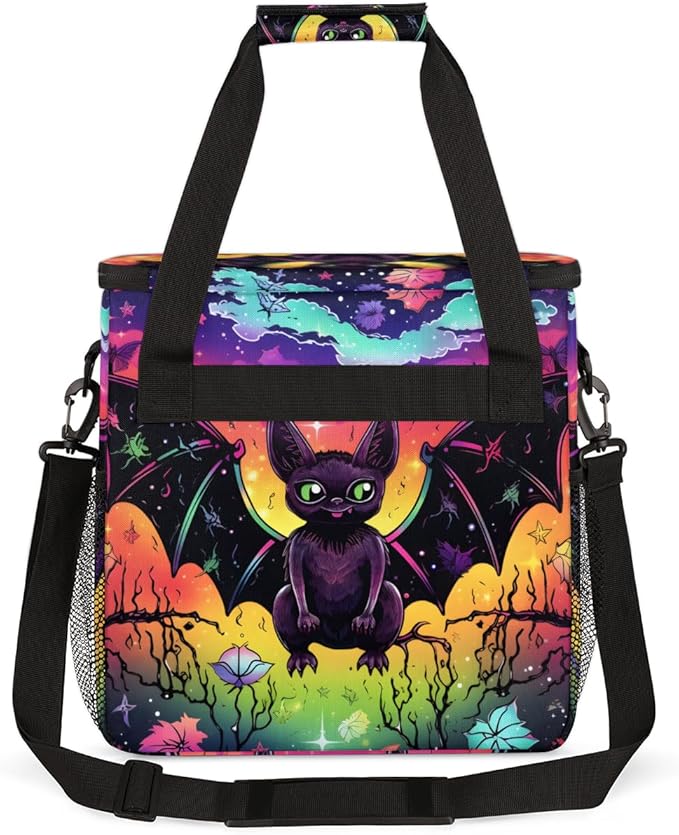 Colorful Bat Coffee Maker Carrying Bag Halloween Bat Travel Storage Bag Compatible with K-Mini or K-Mini Plus Single Serve Coffee Brewer Carrying Case with Multiple Pockets &amp Shoulder Strap