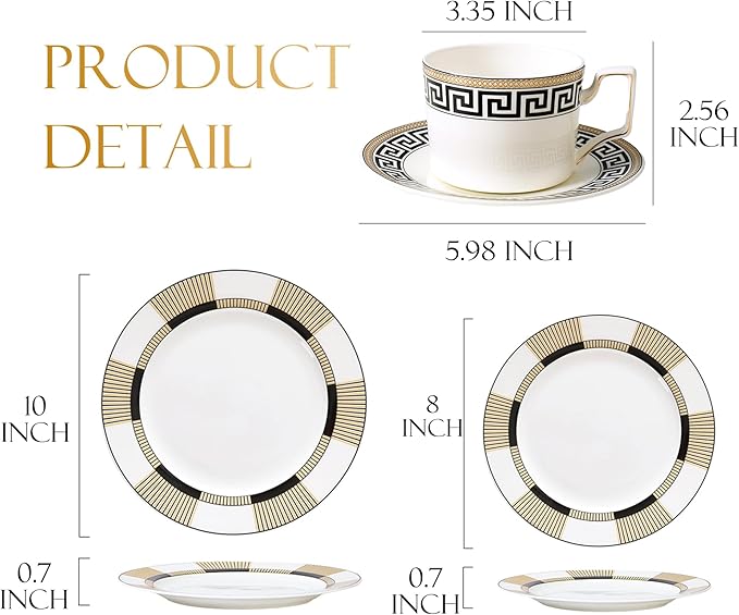 Luxury Bone China Dinnerware Set for 4 16 Pieces Black and Gold Dinner Plate Sets Premium Dishes Set for Brunch Party Housewarming Anniversary Wedding