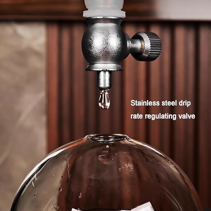 Cold Brew Coffee Tower 1000ml Large Capacity Ice Coffee Machine Slow Drip Technology with Black Wood Straight Frame Makes 6-8 Cups for Bars Clubs Parties