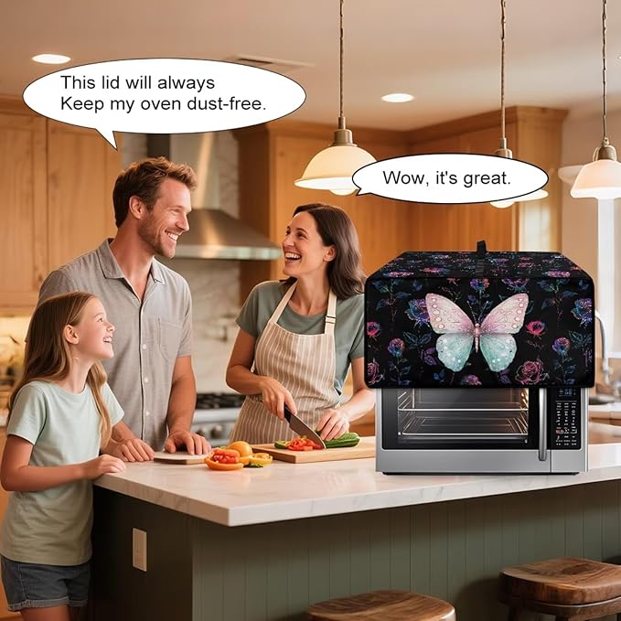 Butterfly Rose Print Toaster Oven Cover Wide Slot Washable Dustproof Bread Maker Covers Compatible with Air Fryer Toaster Smart Oven 18.5 x 14.5 x 9 Black