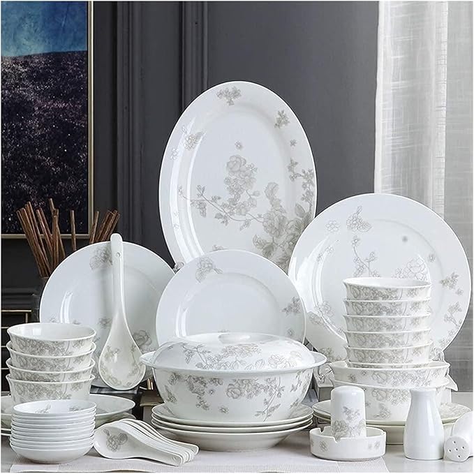 Dinnerware Set Dinner Party Tableware Service Set Ceramics Dinnerware Set with 46/50-PiecePlant Flower Porcelain Combination SetOne Color-50pieces