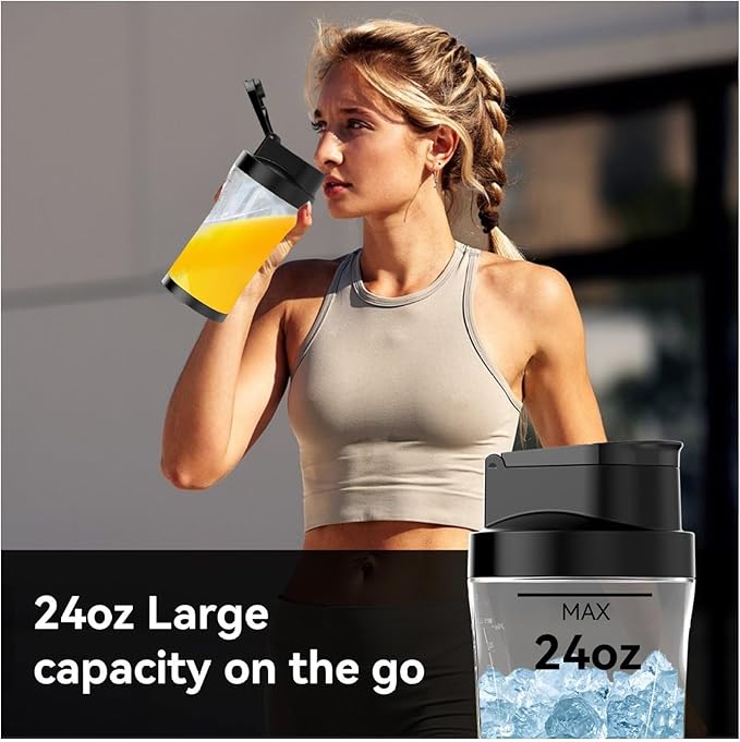 Portable Blender 6000mAh USB Rechargeable Smoothie Maker 24oz BPA Free Juicer Cup with 6 Blades for Shakes Travel Home &amp Office