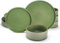 Ceramic Dinnerware Set by Vase and Vessel 12-Piece Service for 4 9.8” Dinner Plates 8” Salad Plates 20 oz Bowls Ombre Reactive Glaze Durable Stoneware Microwave &amp Dishwasher (Moss Green)
