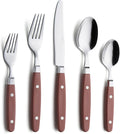ANNOVA Silverware Set Retro/Rivet Colorful Stainless Steel Tableware Kitchen Flatware Set Utensils Includes Dinner Knives Forks Spoons Salad Forks &amp Dessert Spoons (Brown 20 Pieces)