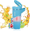Portable Blender Cup 6 Blade Smoothie Maker Shaker Bottle 460ml USB Rechargeable Juicer with Self for Fruits and Vegetables (Blue)