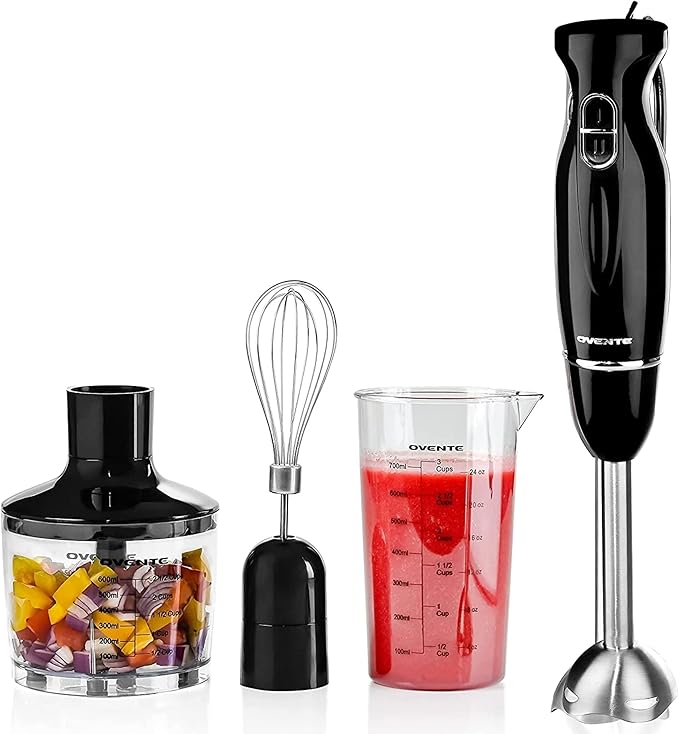 OVENTE Immersion Electric Hand Blender 300 Watt Power 2 Mix Speed &amp Portable 5 Speed Mixing Electric Hand Mixer with Stainless Steel Whisk Beater Attachments &amp Snap Storage Case