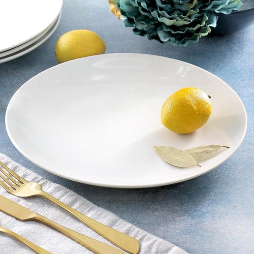 12-Piece Porcelain Dinner Plate Set – Large White Square &amp Round Plates Microwave and Dishwasher Safe Elegant Durable Dinnerware for Everyday Meals and Entertaining (Round)