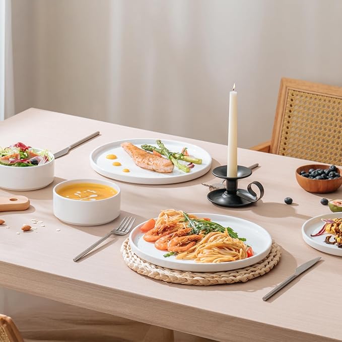 12 Pieces Plates and Bowls SetsWhite Dish Set for 4Premium Serving Dinnerware Sets Chip and Scratch Resistant Dishware Sets Kitchen Dishes Dining Ware Set
