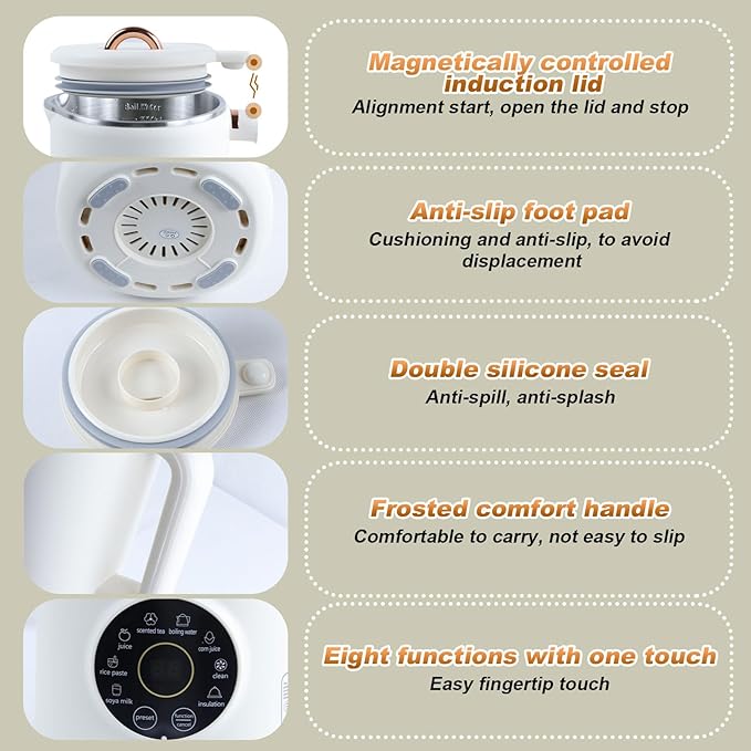 Nut Milk Maker Machine 33 OZ/1000 ML Soy Milk Maker Multi-Function Automatic Nut Milk Maker with 10 Blades for Homemade Plant-Based Milk Oat Crushing Ice Juice with 12 Hours Timer/Auto-Clean