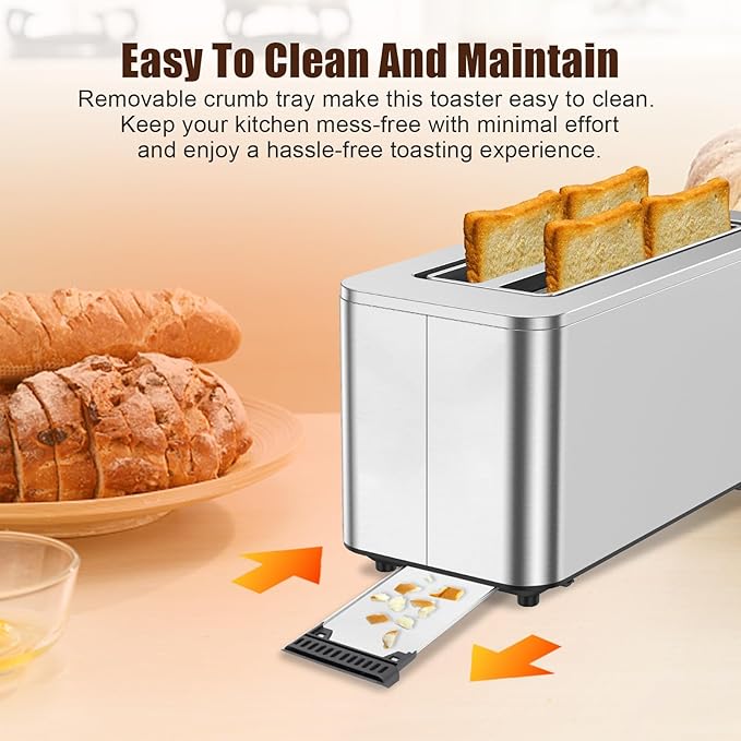 Touch Screen Toaster 4 Slice 4 Bread Types 4 Shade Settings LCD Display Extra Wide 1.5 Slots Memory Function 1400W16.54 * 8.66 * 7.48inch