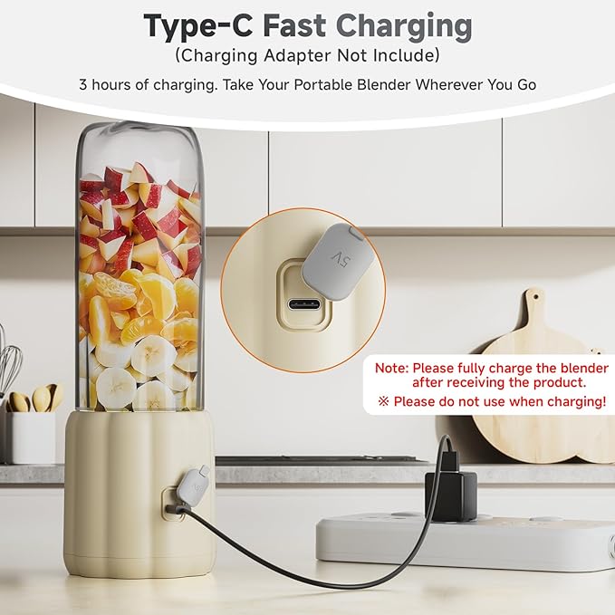 COKUNST 17Oz Portable Blender with 6 Blades USB-C Rechargeable Personal Smoothie Maker for Shakes &amp Juices Compact Mini Mixer for Home Office &amp Travel